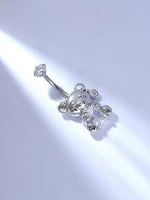 1件装 G23 钛金时尚精致小熊肚脐环（女士款） - 銀色 - 查看 2