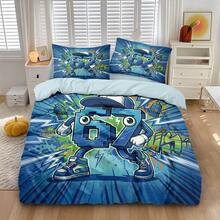 3 Piecestrendy Bedding Set, Street Graffiti Cartoon 67 Print: 1 Duvet Cover + 2 Pillowcases (No Filling), 100% Polyester, Soft, Zip, Washable, Home/Travel/Dorm - Multicolor - View 2