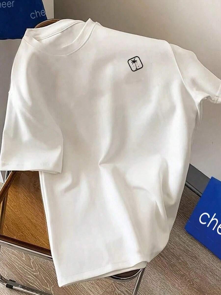 Men's Casual Short Sleeve Crew Neck Summer Print T-Shirt, Summer Streetwear Tee, Drop Shoulder Tee, Gifts For Boyfriend, Back To School Graphic Tees - 粉色 - 查看 1