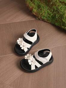 婴儿时尚花卉凉鞋，可爱婴儿魔术贴凉鞋 - 米色 - 查看 1