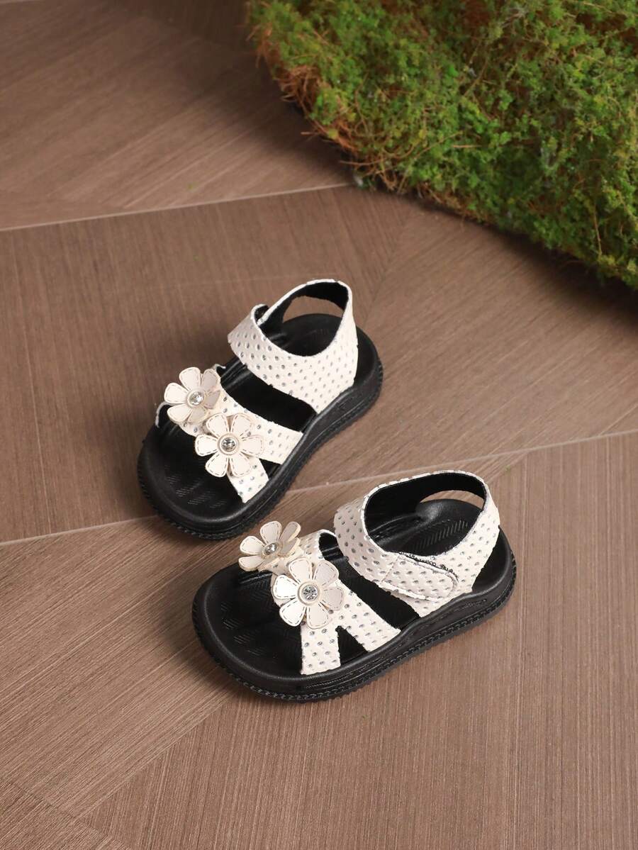 婴儿时尚花卉凉鞋，可爱婴儿魔术贴凉鞋 - 米色 - 查看 1