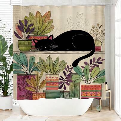 1pc Abstract Bohemian Shower Curtain, Made Of Polyester, Waterproof, Non-Shading, Suitable For Home And Bathroom Decor, Comes With 12 Hooks