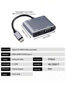 4-In-1 Type-C Hub, USB3.0 High-Speed Transfer, 4K HD, 100W PD Fast Charging, Widely Compatible - Grey - View 11