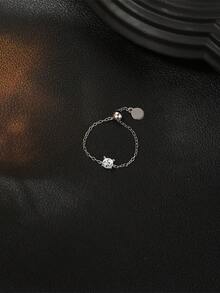 1 Pc Heart Symbol 925 Sterling Silver Moissanite Adjustable Ring 18K Gold Plated For Women Daily Wear Party Anniversary Valentine's Day Wedding Bridal Jewelry - Silver - View 7