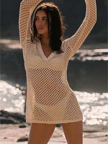 Women's Summer Casual Beach Cover-Up Semi-Transparent Suitable For Summer Seaside Casual Vacation Clothing - 白色 - 查看 1