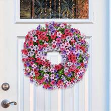 1pc 17.72 Inch Colorful Floral Wreath, Suitable For Spring/Summer Yard, Farmhouse, Indoor/Outdoor Decor - Multicolor - View 3