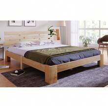 Wooden Double Bed With Headboard, Made From A Bed Frame With Slatted Base, Solid Wood, Solid Double Bed, Usable As A Pine Bed - Natural Color - View 5
