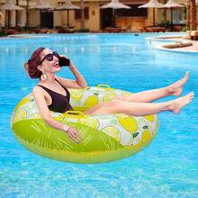 Lemon Pattern Inflatable Swimming Ring, Adult PVC Material Swimming Circle, High Quality Thickened PVC Anti-Leakage, With Handles, Swimming Pool Inflatable Buoy, High Buoyancy, Strong Load-Bearing, Summer Fruit Print Design, Foldable And Convenient To Store - Multicolor - View 2