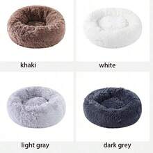 1pc Warm & Soft Plush Pet Round Bed, Fluffy Winter Cozy Pet Round Cushion Nest For Medium/Large/Small Cats And Dogs - Dark Grey - View 3