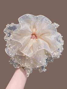 1个法式优雅珍珠蕾丝发圈，新款后颈马尾发绳发饰 - 彩色 - 查看 7