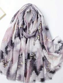 Gold Foil Striped Print Scarf, New Bohemian Scarf, Breathable Fashion Tassel Shawl, Elegant Style, Women's Sunscreen Holiday Travel - Multicolor - View 6