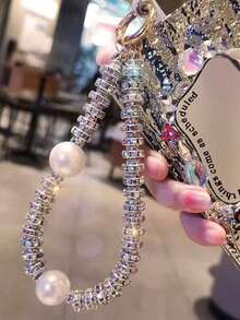 1条闪亮奢华水钻珍珠手机挂绳，夏季配饰 - 彩色 - 查看 4