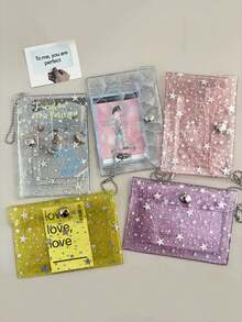 1 Buah Dompet Kartu Kompak dengan Gantungan Kunci - Ungu/Merah Muda Pastel, Penutup Jepit, Dompet Dua Saku Transparan untuk Kartu Identitas, Koin, Kosmetik - Tahan Lama untuk Penggunaan Sehari-hari untuk Anak Perempuan & Remaja, Tas Penyimpanan Koin, Tahan Cuaca - MultiWarna - View 4