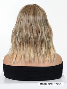 12英寸亚麻金色短波浪卷发合成耐热假发，女士假发，中分刘海，适合日常佩戴、派对和角色扮演。 - 亞麻金 - 查看 5