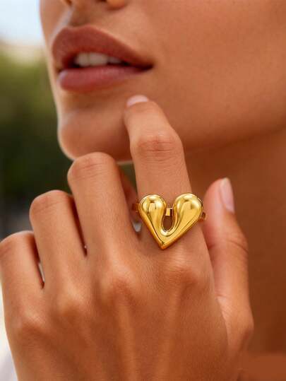 1 Pc Vintage Irregular Heart Rings For Women Gold Color Stainless Steel Geometric Rings Birthday Party Jewelry Gifts