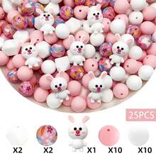 25pcs Animal Shaped Silicone Bead Set, Perfectly Fit For DIY Keychain, Bracelet And Pen Decor | Colorful Variety, Keychain Accessories | Smooth Surface Beads, Beads And Combination Accessories - Multicolor - View 17