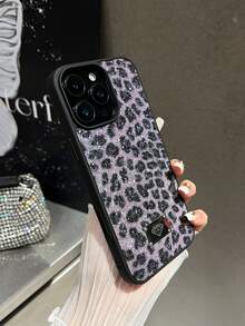 1pc Dual-Layer Leather Leopard Print Texture Phone Case With Iridescent Effect, Suitable For IPhone 17, 16, 15 Pro Max, 14, 13, 12, 11 Series, Iridescent Leopard Pattern, Personalized And Fashionable Phone Case - Purple - View 3