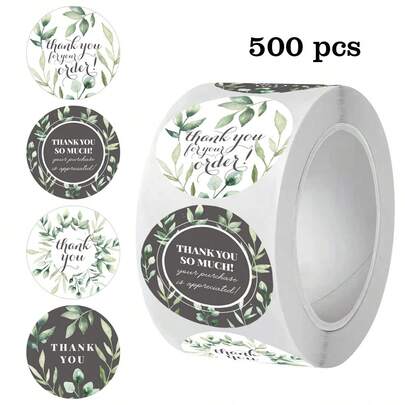 500 piezas/Rollo Pegatinas verdes de "Gracias", adecuadas para bodas, fiestas, cumpleaños, envoltorios de regalos, decoración de graduación, regalos de damas de honor, regalos de Pascua, decoración de bodas, pegatinas redondas decorativas para envolver y sellar