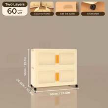 Portable Stackable Storage Cupboard With Orange Handles, Dustproof Wardrobe For Home Organization - Cream Yellow - View 11