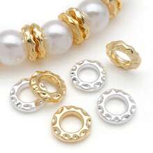 10颗18K镀金隔珠，8毫米扁平圆形散珠，波浪形黄铜珠，金属珠，适用于夏季珠宝制作DIY工艺品耳环手链项链 - 彩色 - 查看 4