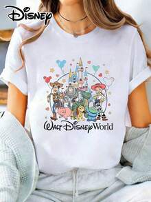 Casual Women's Disney Toy Story Print T-Shirt Round Neck Short Sleeve Cotton Top For Everyday Wear - trắng - Xem 1