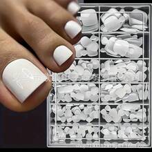 Nail Art Toenail Pieces, White Nail Pieces, Short Foot Nail Pieces, Seamless Toenail Pieces, French 100 Pieces. - 白色 - 查看 1