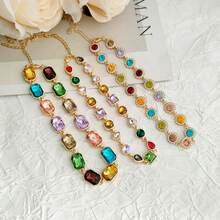 1pc 18K Gold Plated Bohemian Style Fashionable Sexy Full Zirconia Stone Necklace For Women - A - View 1