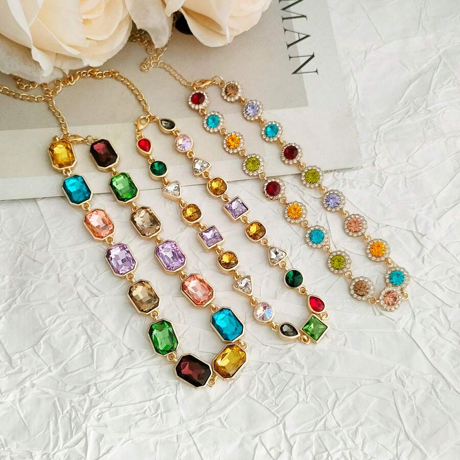 1pc 18K Gold Plated Bohemian Style Fashionable Sexy Full Zirconia Stone Necklace For Women - A - View 1