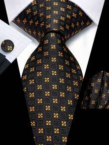 Men Tie Sets Classic Fashion Necktie Set With Cufflink For Business Party - Black - View 1
