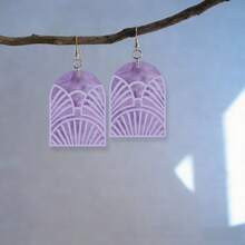 水波纹薄荷绿几何镂空拱形耳坠，女士款，亚克力双层组合3D效果独特耳环，春夏礼物 - 彩色 - 查看 16