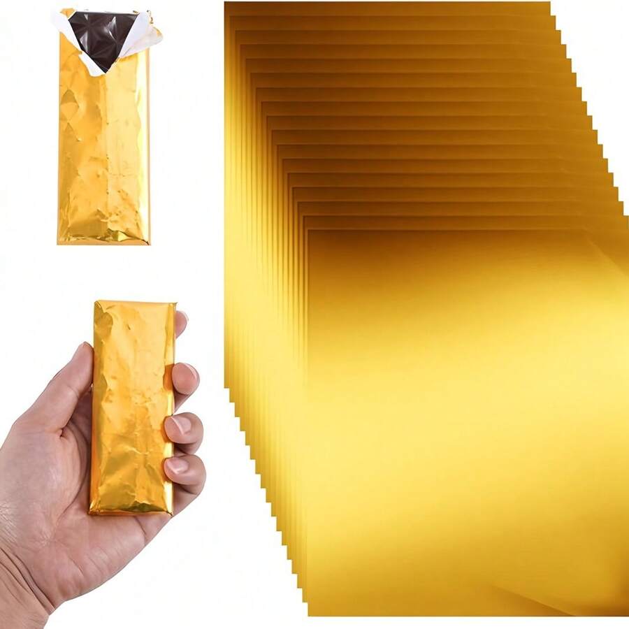 100张巧克力棒包装纸，15x15厘米金色包装纸铝箔糖果纸，带厚纸背衬包装纸，适用于糖果食品DIY包装礼品 - 查看 1