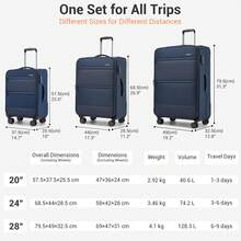 Soft Case Luggage 20 24 28 Inch 3 Piece Suitcase Set Carry On Cabin Check In Travel Bag TSA Lock Spinner Wheels Expandable Front Laptop Pocket - Navy Blue - View 7