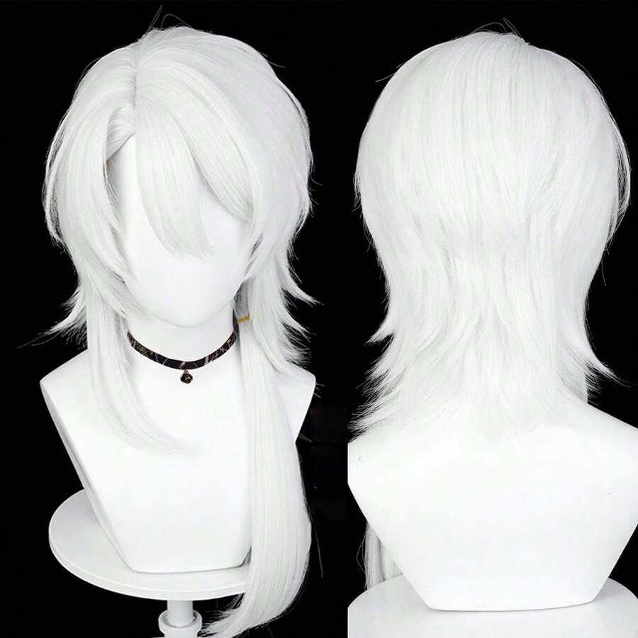 White Anime Game Cosplay Fluffy Synthetic Wigs With Bangs Short Long Straight Fluffy Heat Resistant For Daily Party - White - View 1