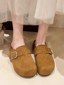 新款夏季女士时尚平底拖鞋，休闲户外复古搭扣拖鞋，沙滩人字拖，家居拖鞋，厚底凉鞋 - 棕色 - 查看 3
