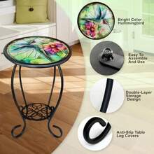 HONGLAND Mesa auxiliar para exteriores mesa auxiliar redonda de 14 pulgadas con soporte para plantas pequeñas mesas interiores y exteriores para balcón muebles jardín patio porche cocina sala - Multicolorb - Ver 4