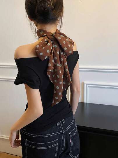 1PC Polka Dot Long Scarf For Women - Spring/Summer New Arrival Elegant Neck-Tying Style Versatile Fashion Accessory Multi-Use Neck Protector