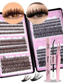 Hinarin 480 Pcs D Curl Individual Lashes Extension Book Kit Wispy 8-16mm Mixed Large Capacity DIY Lash Extensions Cluster Book 3 Styles Natural Black And Brown Eyelash Extension 30D+40D+50D Fluffy Clusters Eyelashes Book Set With Lash Bond&Seal And Tweezers For Parties And Daily Makeup Random Delivery - Multicolor - View 2