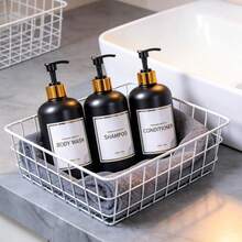 3pcs Refillable Transparent Pump Dispenser Set, Suitable For Shampoo, Conditioner, Body Wash, Soap Bottles - Matte Black Home Bathroom Decor, Autumn & Back To School Decoration - Black - View 3