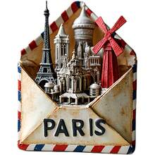Carta de París: Imán de refrigerador con forma de sobre con iconos apilados y solapa de sobre, Torre Eiffel - Romance sellado en tu refrigerador - B - Ver 7