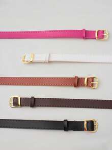 KIT 3-4-5 Women's Belt VALEY Gold Metal Synthetic Leather Minimalist Fashion Blogger Unisex Daily Use Simple Casual 2024 Popularity Beautiful Season Black White Brown Caramel Pink Current Size Stitched Occasional Versatile Decorative Vintage - 套件 5 件 - 查看 2