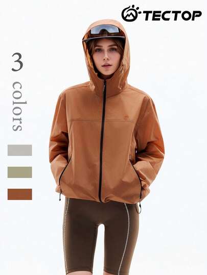 TECTOP 女士长袖UPF50+防晒外套，带帽，拉链口袋，适合户外旅行和徒步，春夏款