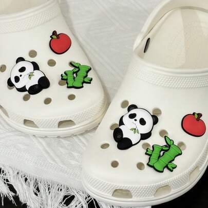 6个可爱熊猫鞋饰，适用于木屐和凉鞋，男女皆宜的DIY配件