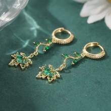 Bông tai hình lá phong xanh, bông tai hình lá phong, trang sức lấy cảm hứng từ thiên nhiên cho mọi mùa, bông tai mùa lễ hội. - Hai màu - Xem 10