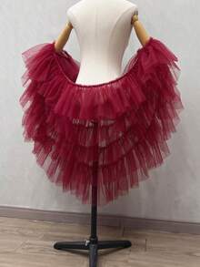 1pc White Bride Minimalist Detachable Multi-Layer Asymmetrical Mesh Shawl Dramatic Puff Sleeve Cape Bridal Accessory - Multicolor - View 20