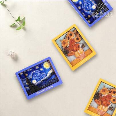 2.63*3.64 英寸文森特·梵高《向日葵》星空画框帆布画，简约经典磁性装饰画，适用于客厅、卧室、浴室