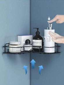 1pc/3pcs Set, Black Metal Mesh Design No-Drill Wall-Mounted Bathroom Storage Rack, Easy Access And Organization, Suitable For Shampoo And Conditioner - Multicolor - View 6