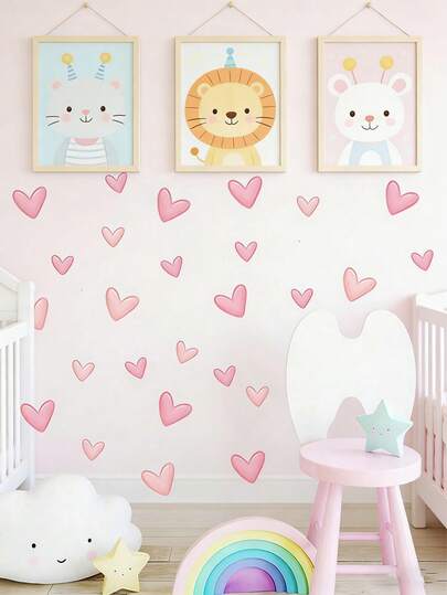 60片/套 卡通爱心墙贴，防水，自粘，可移除，适用于婴儿房、家居装饰、新生儿派对、礼物