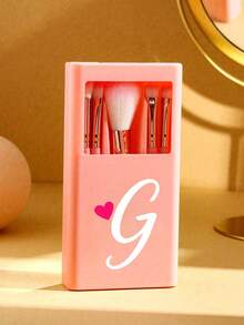 1 Set de Brochas de Maquillaje Portátil con Espejo y Cerdas Suaves, Patrón de Corazón Rosa, Caja para Set de Brochas de Maquillaje, Brocha de Maquillaje Multifuncional con Caja de Espejo, Bolígrafo de Maquillaje Multifuncional Miniatura, Brocha de Maquillaje para Base - Multicolor - Ver 5