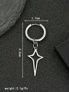 1件装不锈钢镂空十字星吊坠，男士个性化耳环 - 銀色 - 查看 4