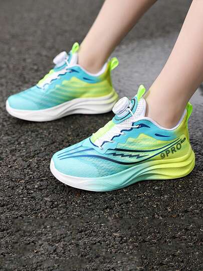 Kids' Fashionable Gradient Sports Shoes, Mesh Breathable Soft Non-Slip Rotary Buckle Running Shoes, Suitable For Cute Little Girls And Handsome Little Boys For Outdoor Casual Sports Wear